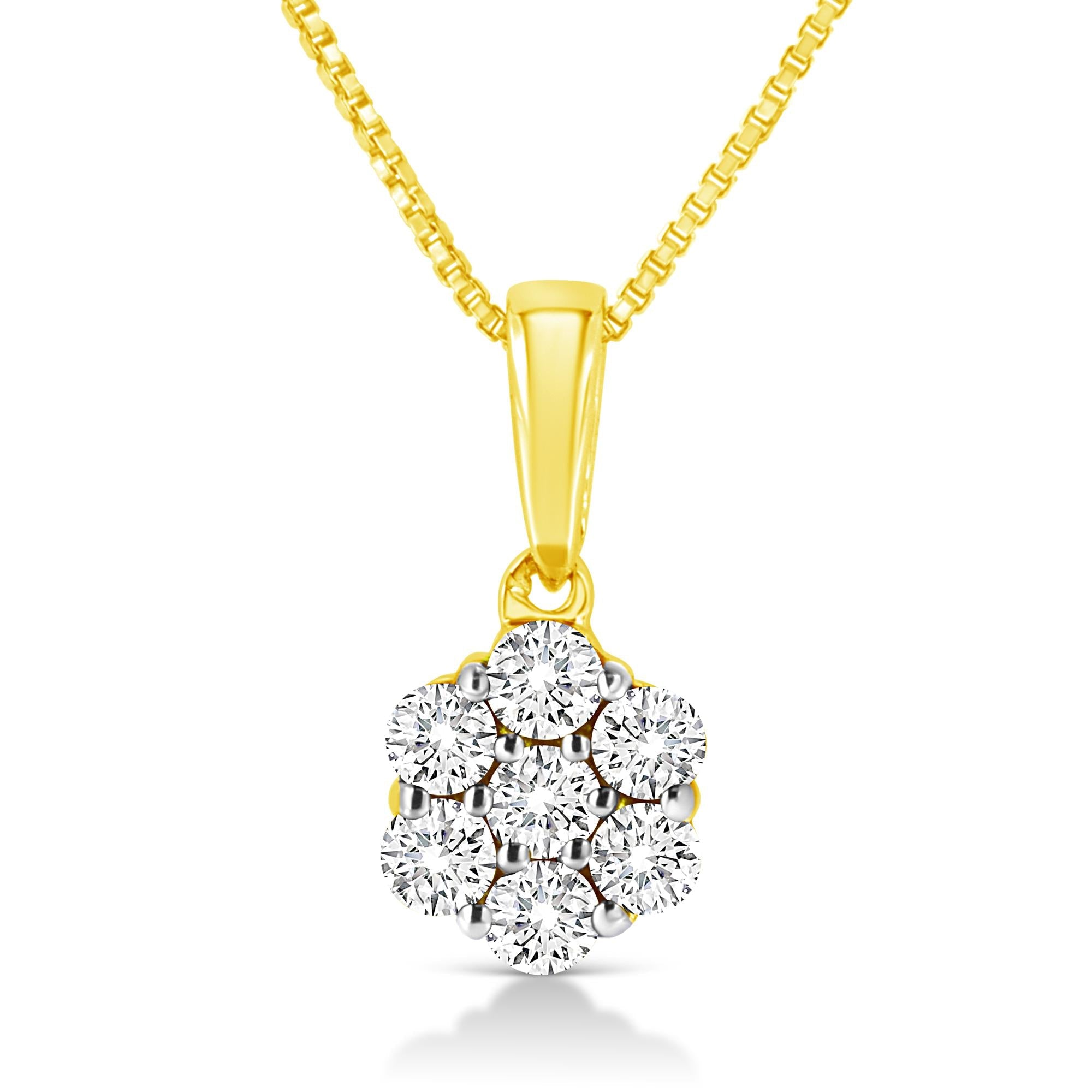 14K Yellow Gold 1/4 Cttw Prong Set Round-Cut Diamond 7 Stone Floral