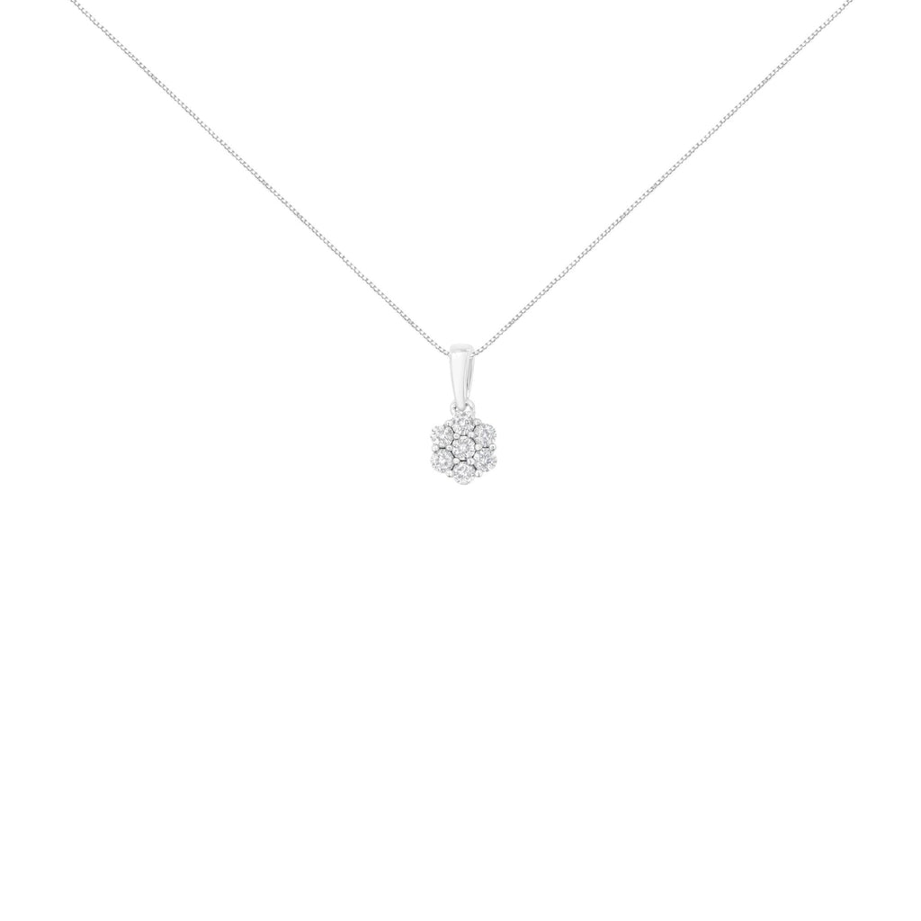14K White Gold 1/2 cttw Prong Set Round-Cut Diamond 7 Stone Floral