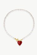 Esm¹Èe Red Glaze Heart Pendant Pearl Necklace